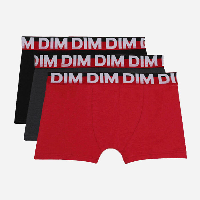 Комплект из 3 трусов-боксеров для мальчиков из эластичного хлопка с ярким поясом в стиле колорблок Red Dim, , DIM