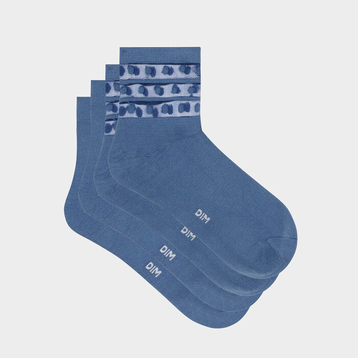 Pack of  2 pairs of women's socks microfibre tulle polka dots Blue Dim Skin, , DIM