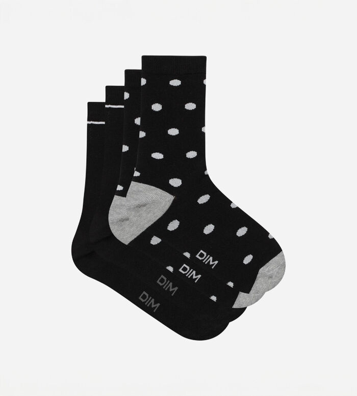Набор из 2-х пар женских хлоковых носков черного цвета в горох Noir Coton Style, , DIM