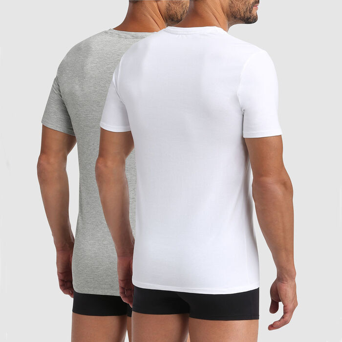 Green by Dim pack of 2 men's organic cotton V-neck t-shirts in white and pearl grey, , DIM