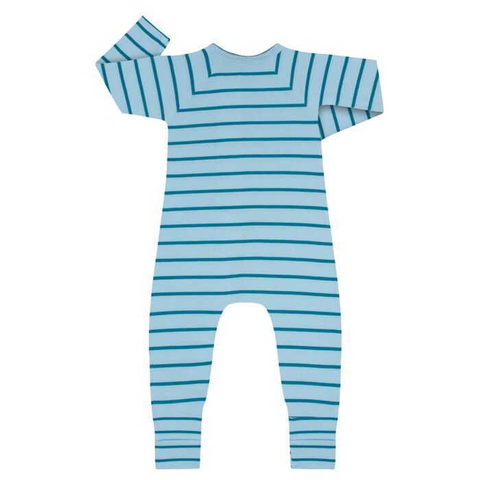 Pyjama bébé zippé côtelé à rayures bleues et vertes DIM Baby, , DIM