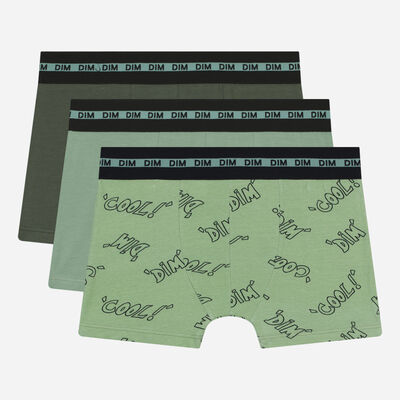 3er-Pack grüne/khakifarbene Jungenboxershorts aus Stretch-Baumwolle mit Schriftzügen - EcoDIM , , DIM