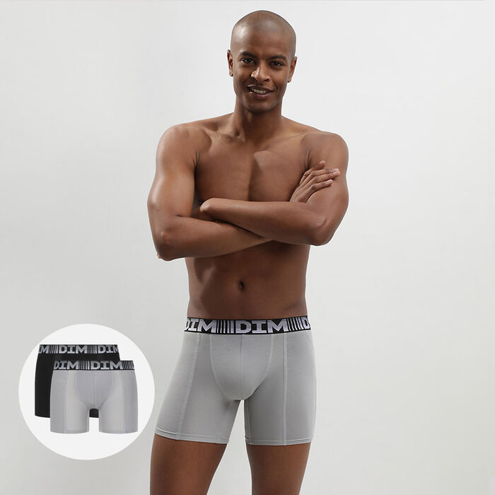 3D Flex Air Pack of 2 men's black-grey anti-perspirant long boxers, , DIM