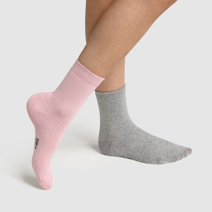Pack of  2 pairs of grey lurex cotton children's socks Cotton Style, , DIM