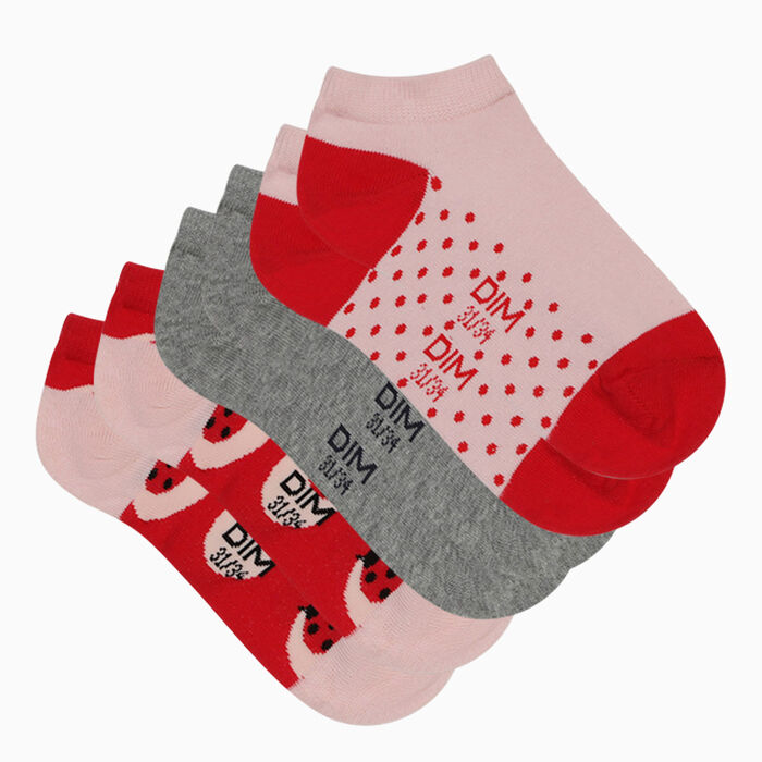 Pack of 3 pairs of children's socks Red with Ladybugs Cotton Style, , DIM