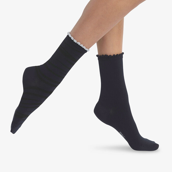 Pack de 2 pares de calcetines para mujer negros con estampado de cebra Dim Bambú, , DIM