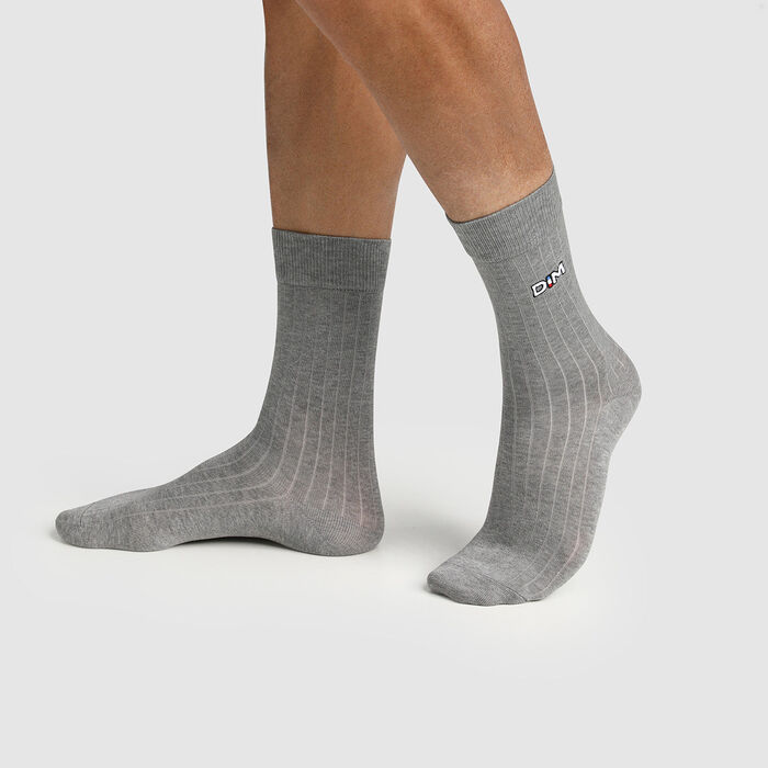 Men's ribbed sock grey grey ribbed stitch Made in France Dim, , DIM