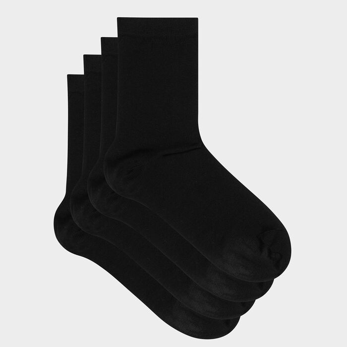 Pack of  2 pairs of women's socks Black Mercerised Cotton, , DIM
