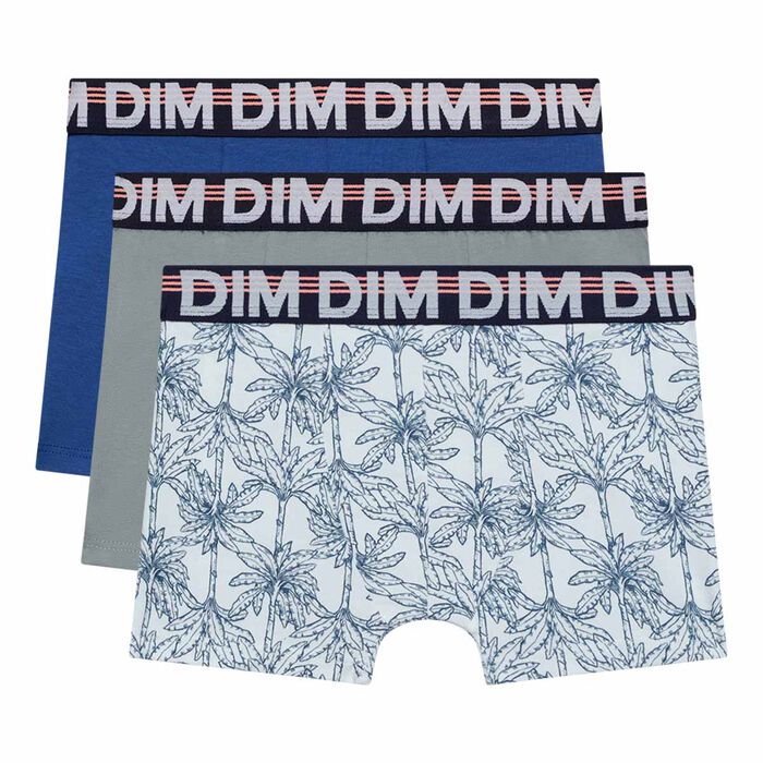 Pack de 3 bóxers infantiles en algodón stretch con estampado de palmeras Gris Les Pockets, , DIM