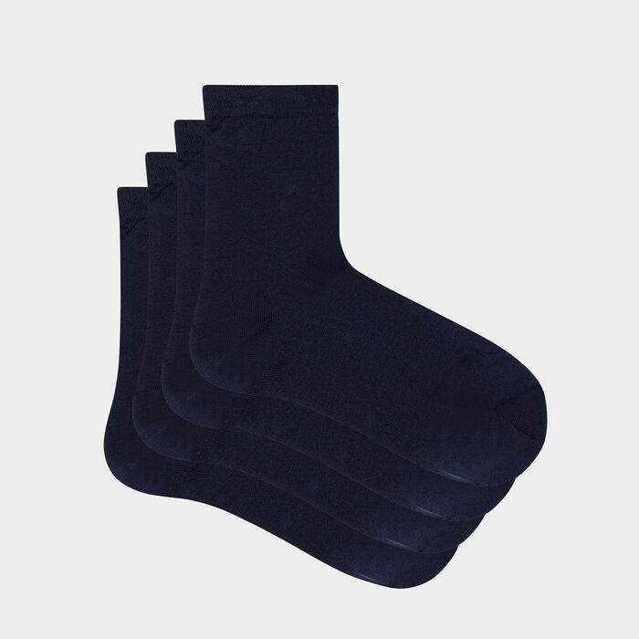 Pack of  2 pairs of women's socks Navy Blue Mercerised Cotton, , DIM