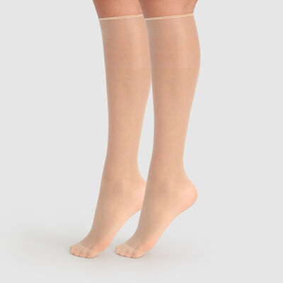 Pack of 2 Sublim Voile Brillant 15 sheer knee highs with a satin sheen in capri, , DIM