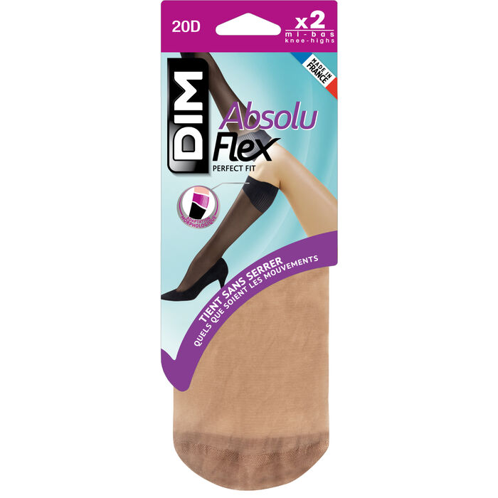 Pack of 2 pairs of caramel AbsoluFlex 20 transparent knee highs, , DIM