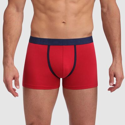 Mix and Fancy stretch cotton trunks in topaz red with contrast waistband, , DIM