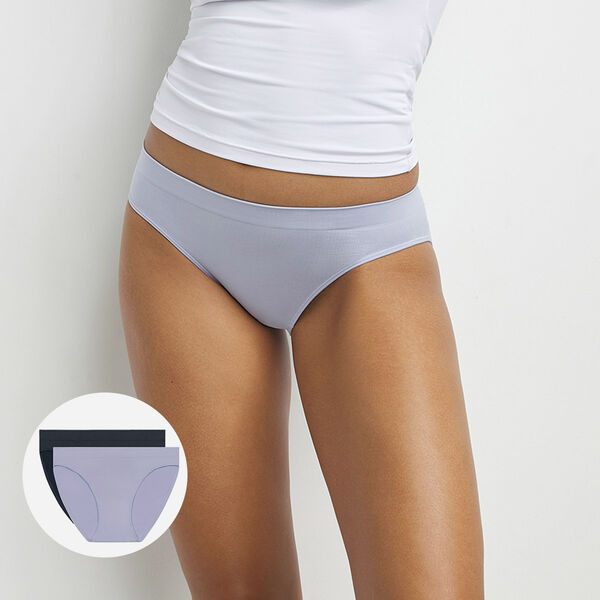 Pack of 2 seamless microfibre knickers Blue grey Les Pockets EcoDim