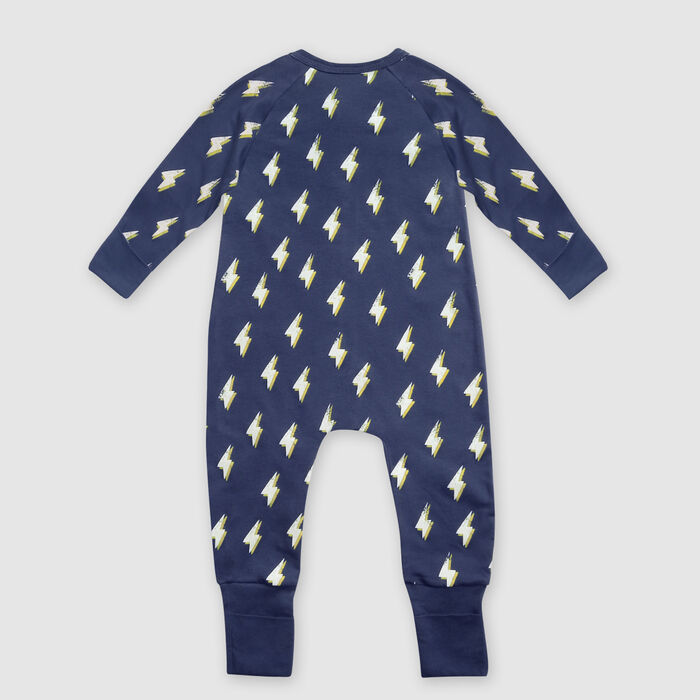 Grauer Baby-Pyjama mit Reißverschluss und Blitz-Druck aus Stretch-Baumwolle, , DIM