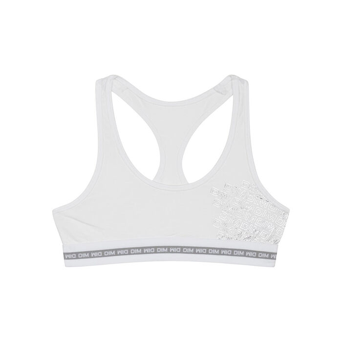 Dim Sport Girl's stretch  White  cotton bra with silver print, , DIM
