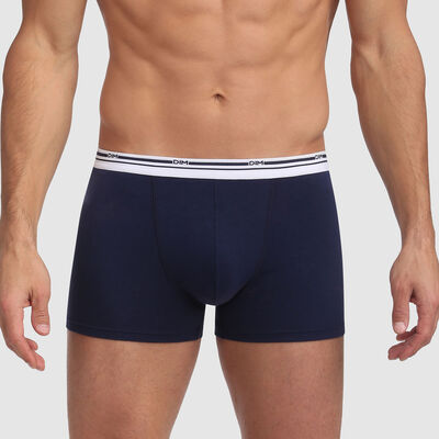 Classic colors stretch cotton trunks in denim blue with white waistband, , DIM