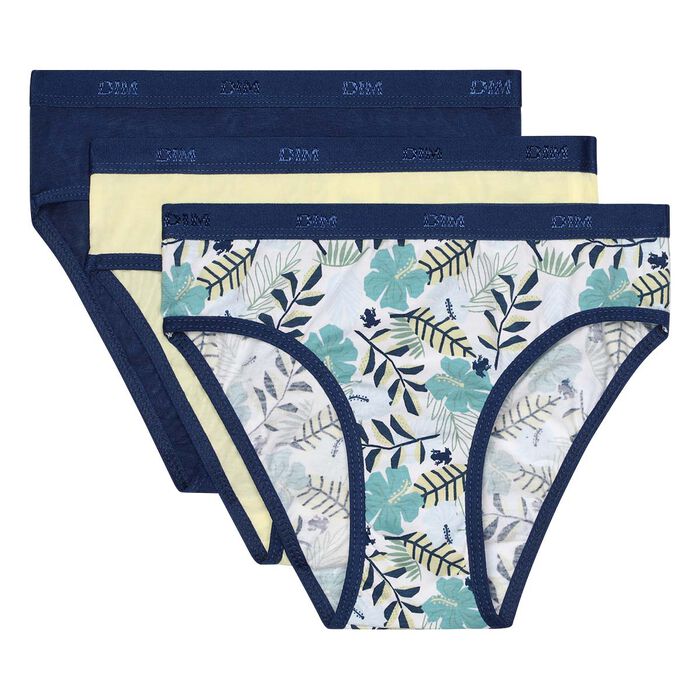 Pack of 3 blue and spring printed briefs Les Pockets DIM Girl, , DIM