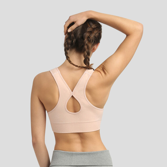 Dim Sport Moderate Impact seamless padded bra in almond pink, , DIM