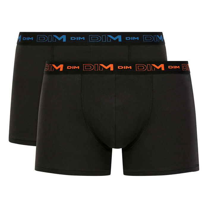 Lot de 2 boxers Noirs avec ceintures contrastées Coton Stretch, , DIM