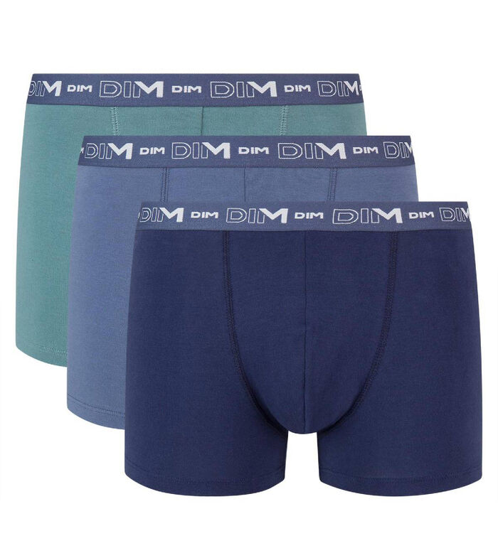 Lot de 3 boxers bleu denim bleu orage vert palme Coton Stretch, , DIM
