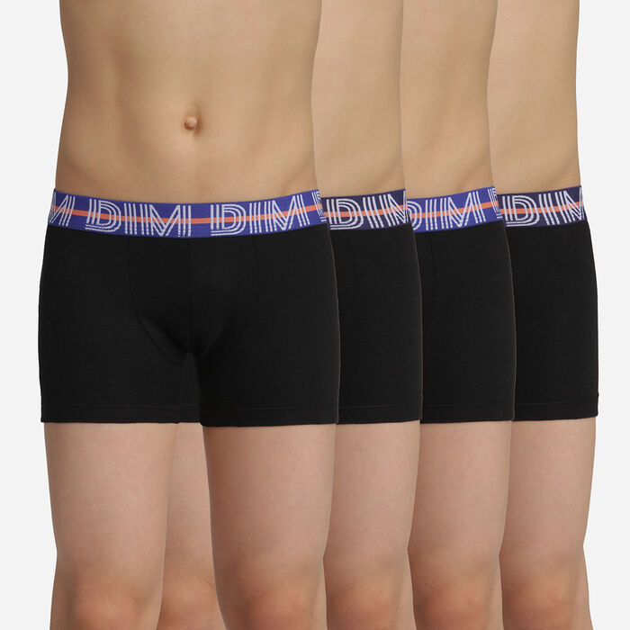 Pack of 4 boys' stretch cotton boxer shorts with contrasting waistband Black EcoDim, , DIM