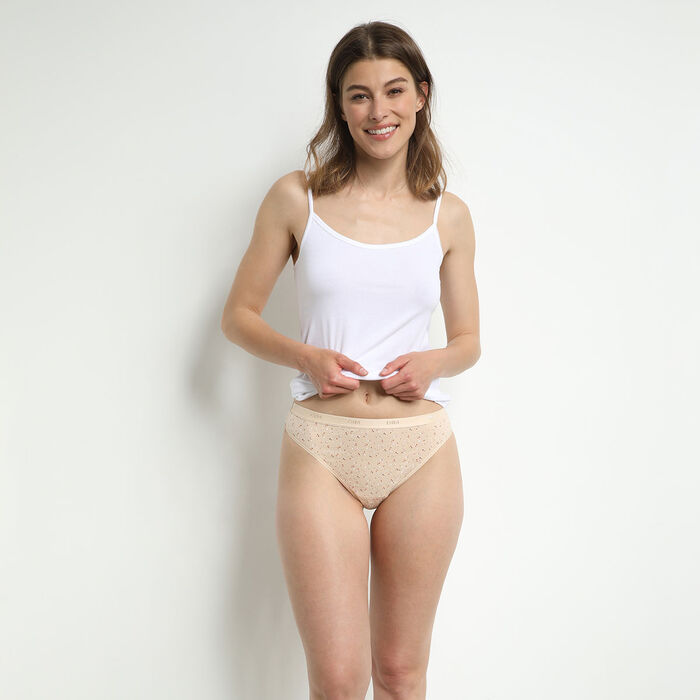 Комплект из 3-х женских трусиков-стрингов из мягкого хлопка стрейч с женственными принтами-надписями Les Pockets, , DIM