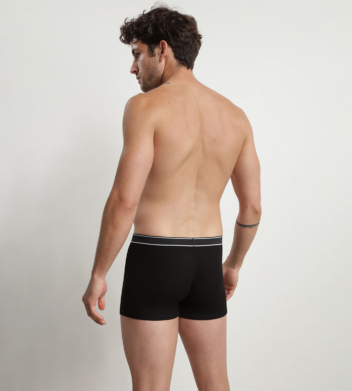 Men's Black Dim Elegant retro-style ribbed modal cotton boxer shorts, , DIM