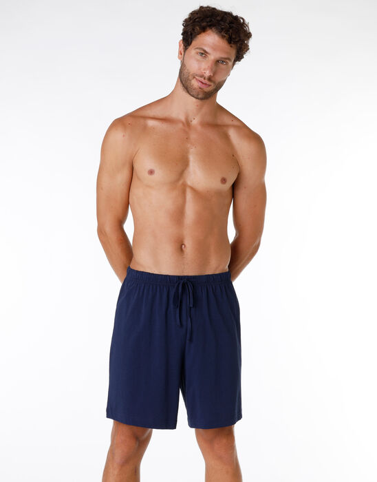 Pantalón corto de pijama para hombre en punto 100% algodón, azul marino, , DIM