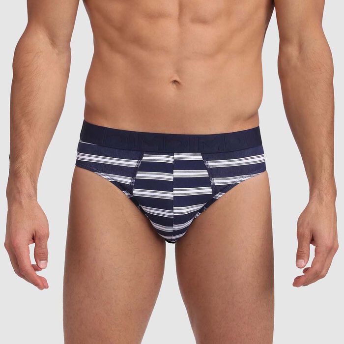 Mix & Fancy men's stretch cotton trunks in blue and white stripes, , DIM