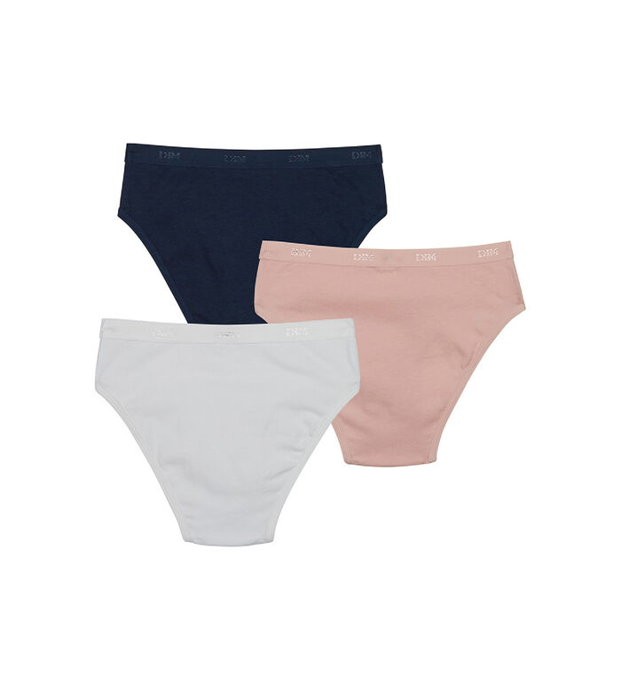3er-Pack Mädchenslips aus Stretch-Baumwolle weiß/blau/rosa - Pockets, , DIM