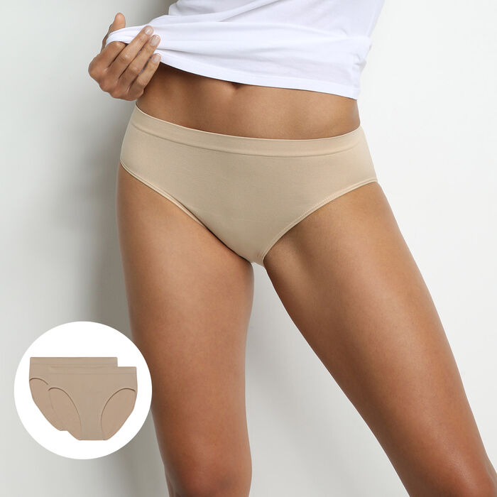 Pack of 2 high waist seamless microfiber panties New Skin Les Pockets Eco, , DIM