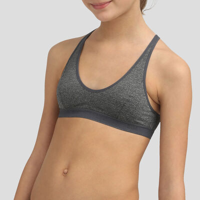 Girls' microfiber sports bra in Dark Heather Grey Dim Micro, , DIM