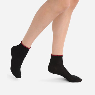 Набор из 2-х пар укороченных женских носков из мерсеризованного хлопка черного и бордового цветов, , DIM