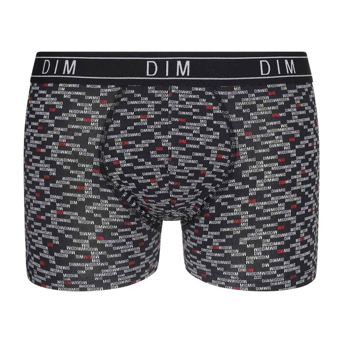Dim Fancy Men's black boxer briefs in stretch cotton with Dim logo pattern, , DIM
