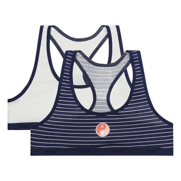 2-pack blue stripes and white sport bra for Girl - Box Japon