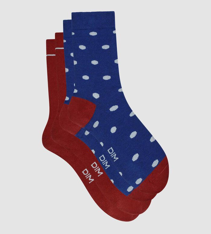 Pack of 2 pairs of women's polka dot socks in Blue, Red Dim Cotton Style, , DIM