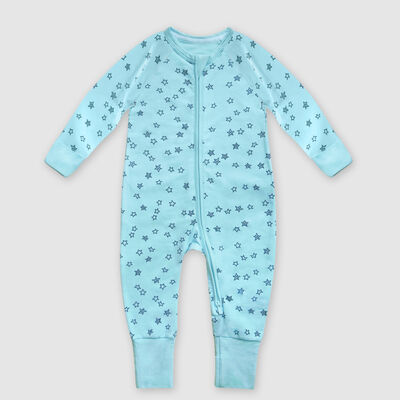 Hellblauer Baby-Pyjama mit Reißverschluss aus Stretch-Baumwolle mit Sternchen-Print - DIM ZIPPY®., , DIM