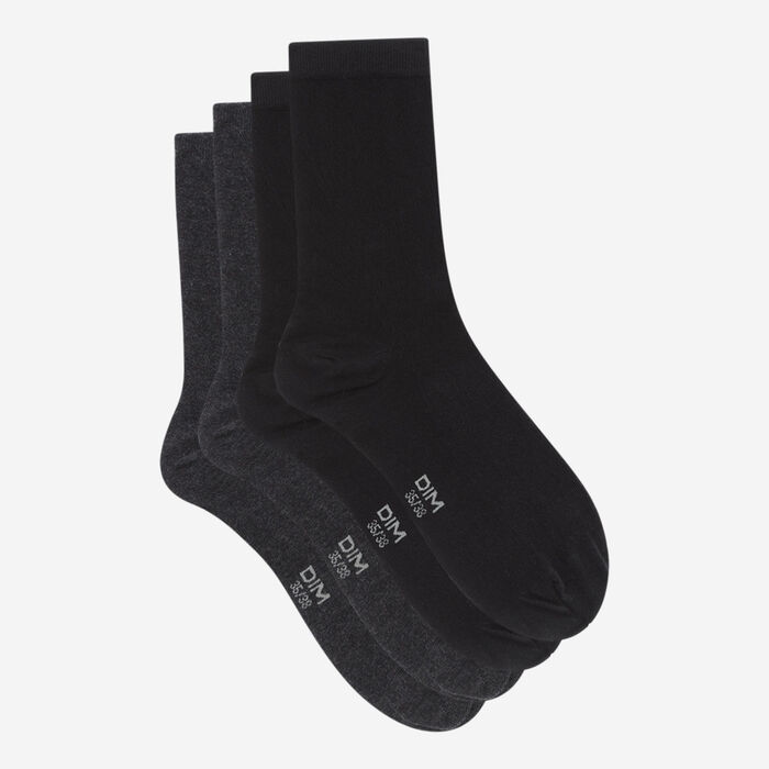 Pack of 2 pairs of charcoal & black mid calf socks for women, , DIM