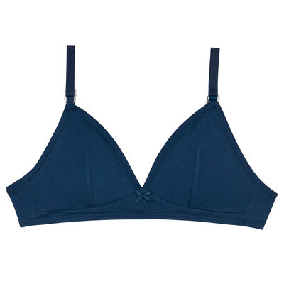 Skin Care wireless marine blue  triangle bra in organic cotton, , DIM