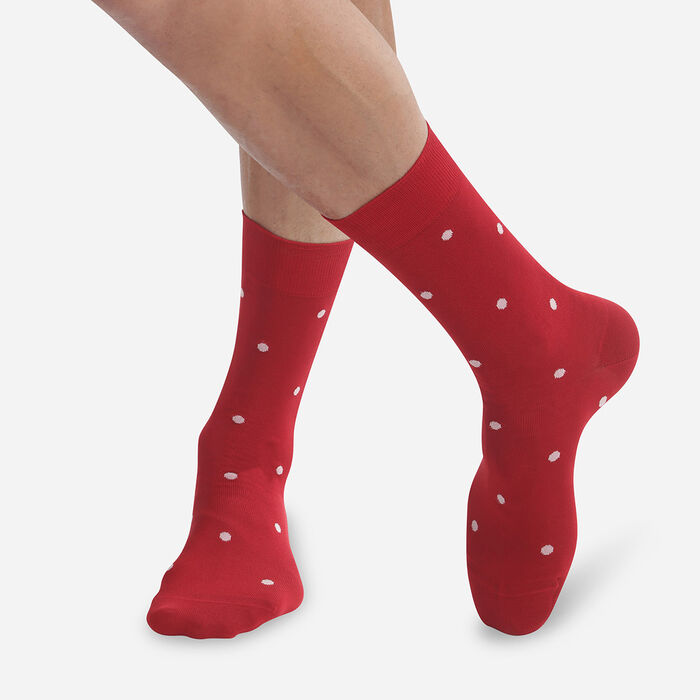 Men's red lisle thread socks with polka dots Monsieur Dim, , DIM
