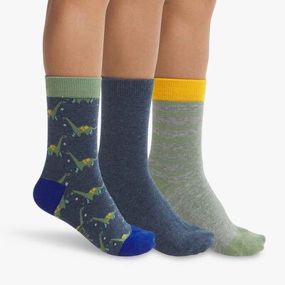 Pack de 3 pares de calcetines para niño con estampado de dinosaurios Coton Style, , DIM