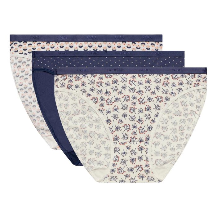 Lot de 3 culottes femme coton stretch motif Mélimélo Bleu Les Pockets, , DIM
