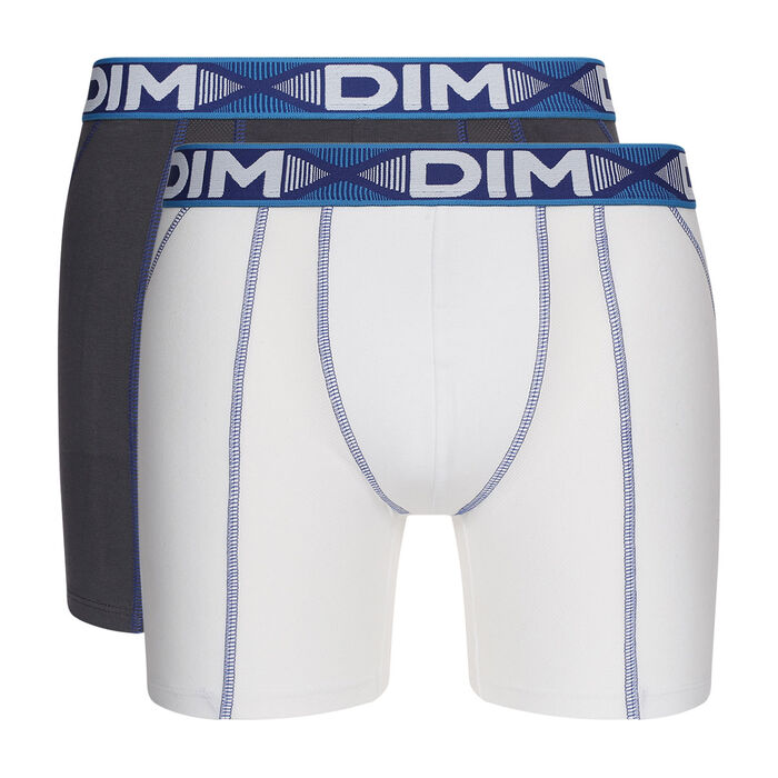 Pack of 2 pairs of 3D Flex Air long trunks in white and lead grey, , DIM
