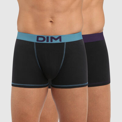 Lot 2 boxers coton ceinture colorée noir vert violet Mix and Colors, , DIM