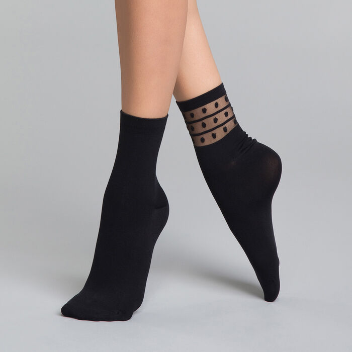 Pack de 2 pares de calcetines de mujer negros con detalles de topos - Dim Skin Fancy, , DIM