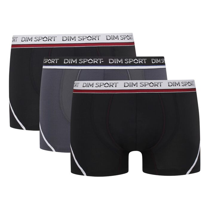Pack of 3 men's trunks microfibre and mesh Granite grey black Dim Sport, , DIM