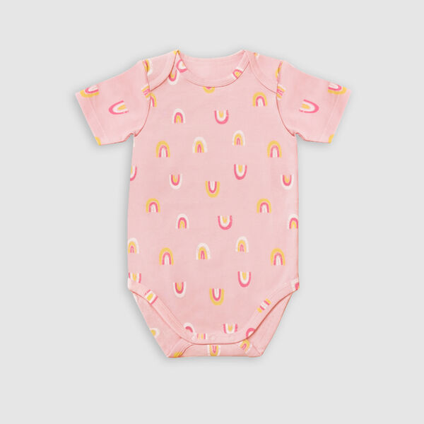 Dim Baby Pack of 3 organic Pink cotton short-sleeved rainbow bodysuit