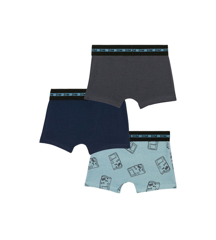 Pack de 3 calzoncillos para niño de algodón elástico con estampado de gameboys azul EcoDim Mode, , DIM
