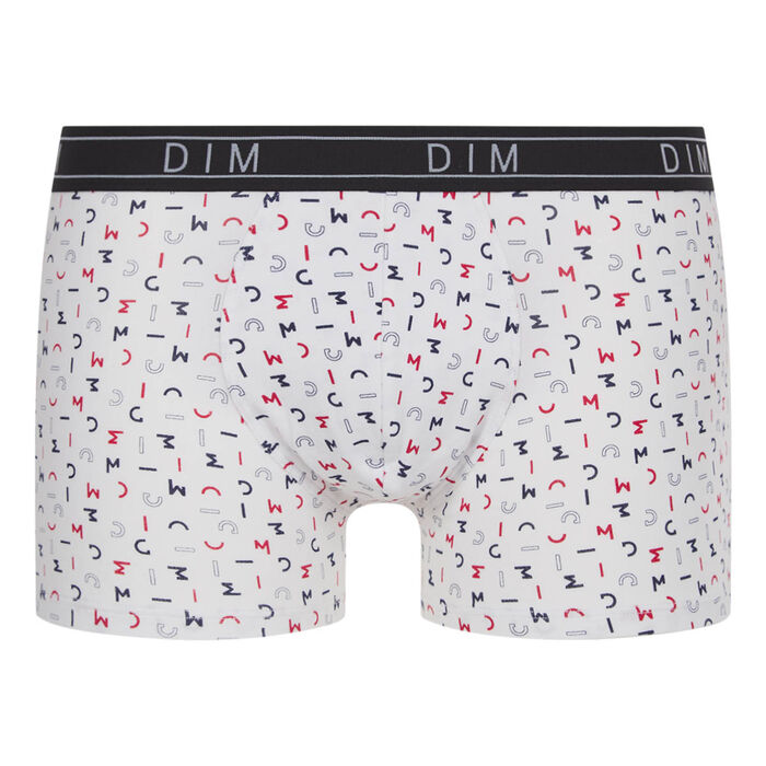 Dim Fancy men's stretch cotton white boxers with embossed logo print, , DIM
